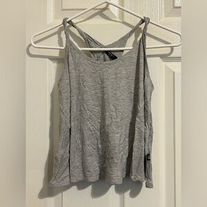 NWT Terez heather gray twisted strap flare tank. Girls size medium flash dance!